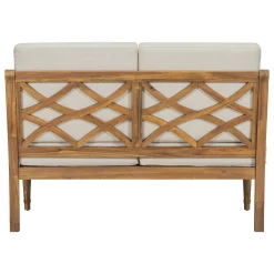 Walker Edison | Outdoor Acacia Wood 2 Piece Loveseat Sofa with Table