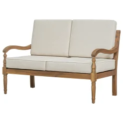 Walker Edison | Outdoor Acacia Wood 2 Piece Loveseat Sofa with Table