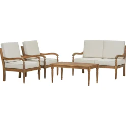 Walker Edison | Outdoor Acacia Wood Patio 4 Piece Sofa Set