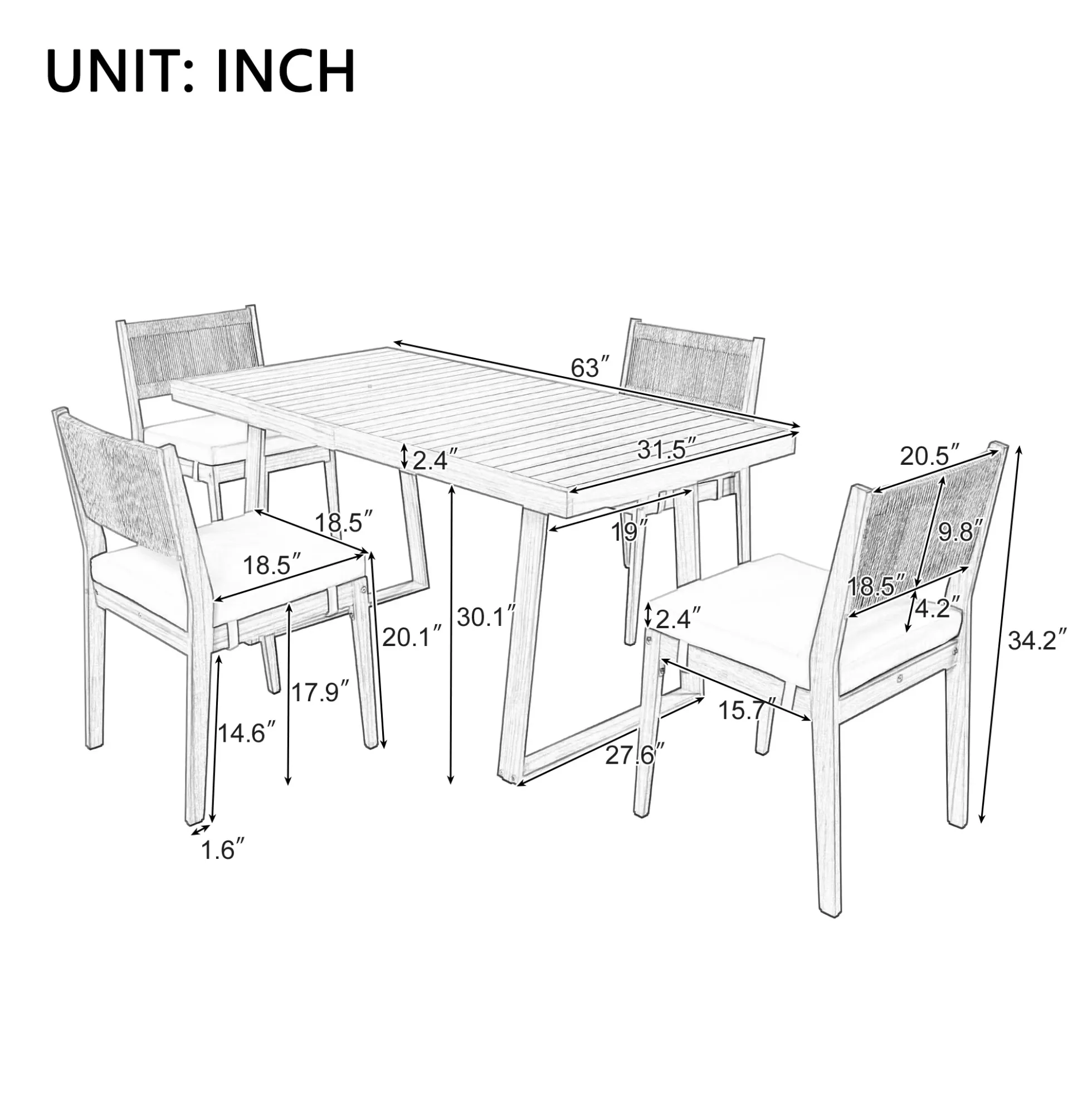 Walker Edison | Outdoor Acacia Wood Dining Table and Chair Set