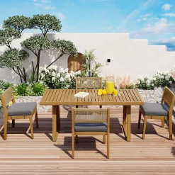 Walker Edison | Outdoor Acacia Wood Dining Table and Chair Set