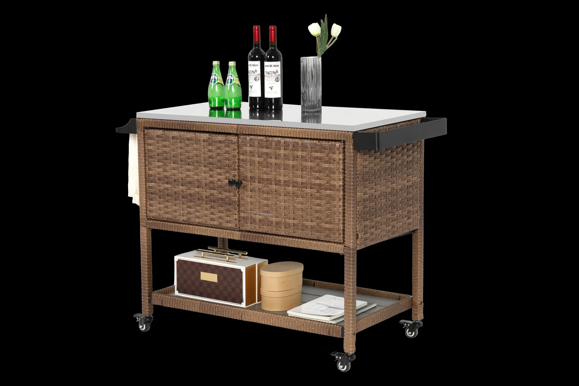 Walker Edison | Outdoor Brown Wicker Bar Cart