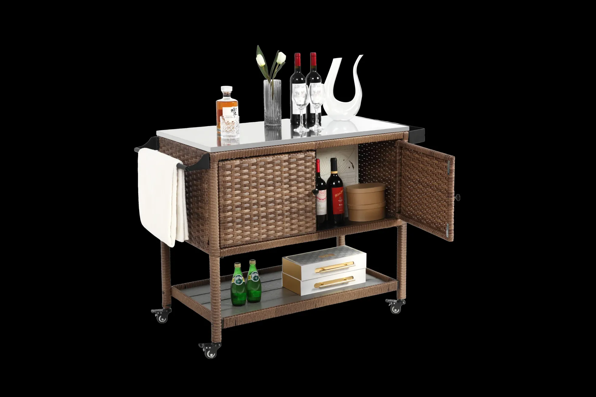Walker Edison | Outdoor Brown Wicker Bar Cart