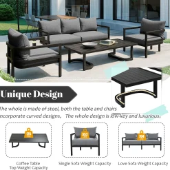 Walker Edison | Outdoor Patio Steel 4 Piece Sofa Set