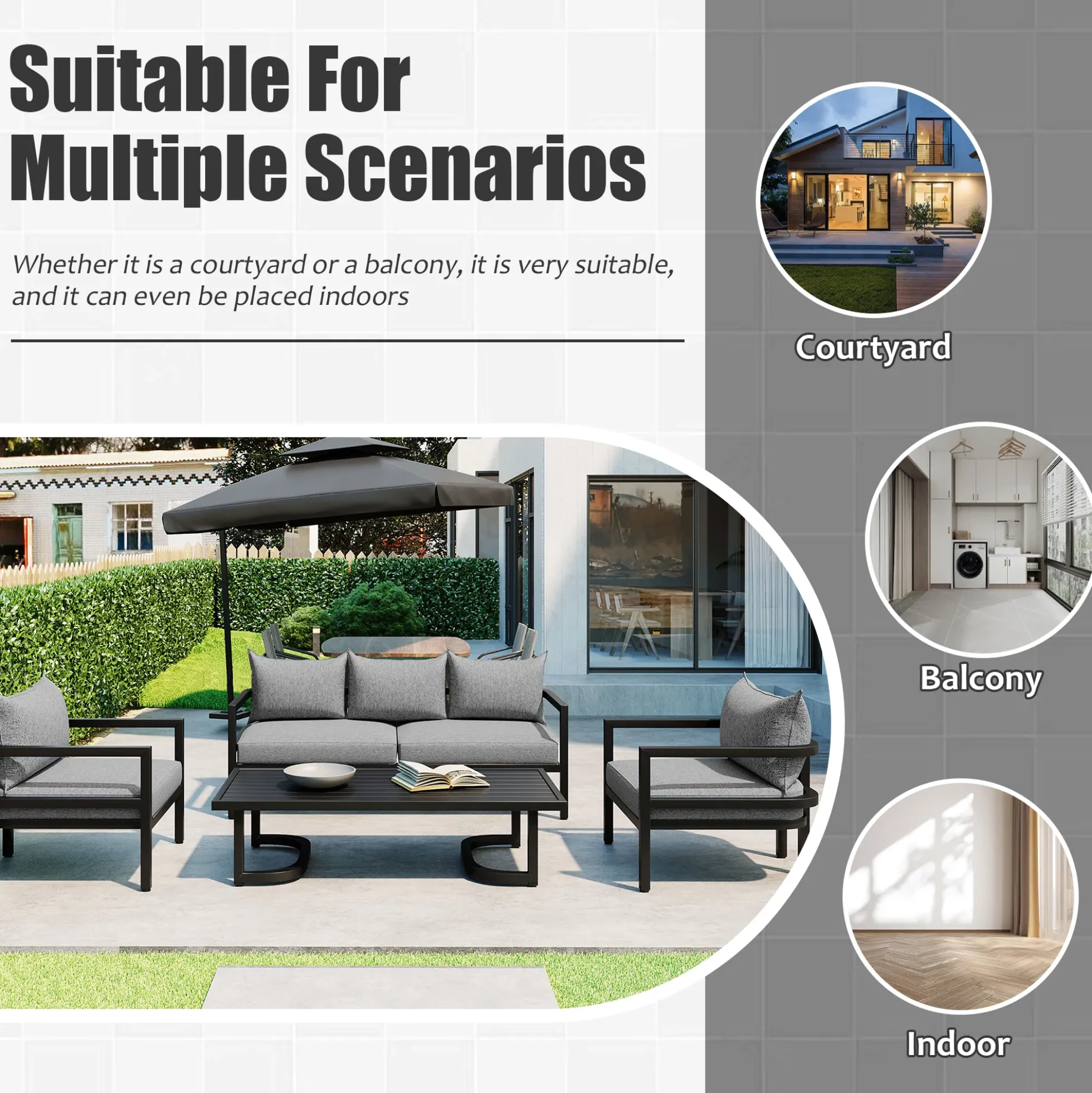 Walker Edison | Outdoor Patio Steel 4 Piece Sofa Set