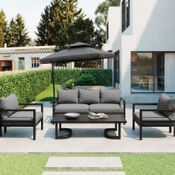 Walker Edison | Outdoor Patio Steel 4 Piece Sofa Set