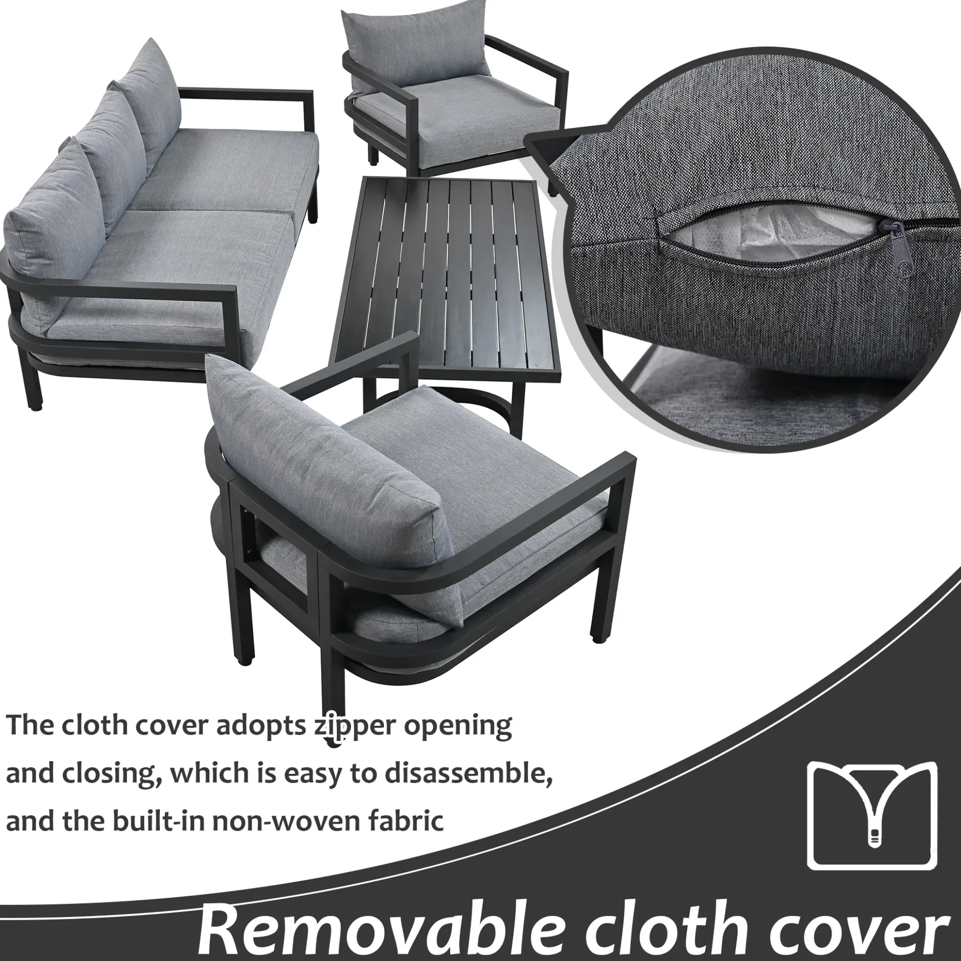 Walker Edison | Outdoor Patio Steel 4 Piece Sofa Set