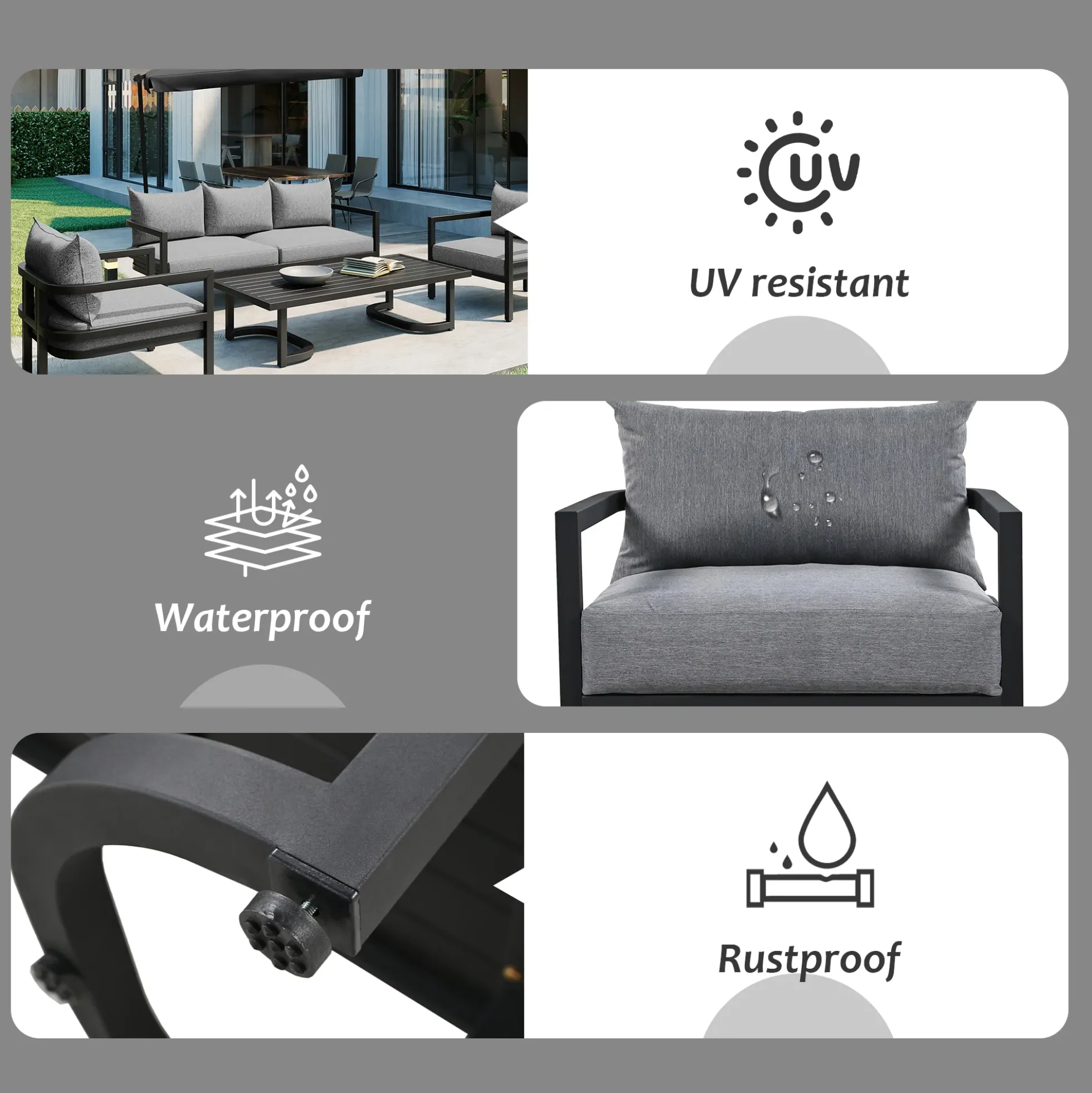 Walker Edison | Outdoor Patio Steel 4 Piece Sofa Set