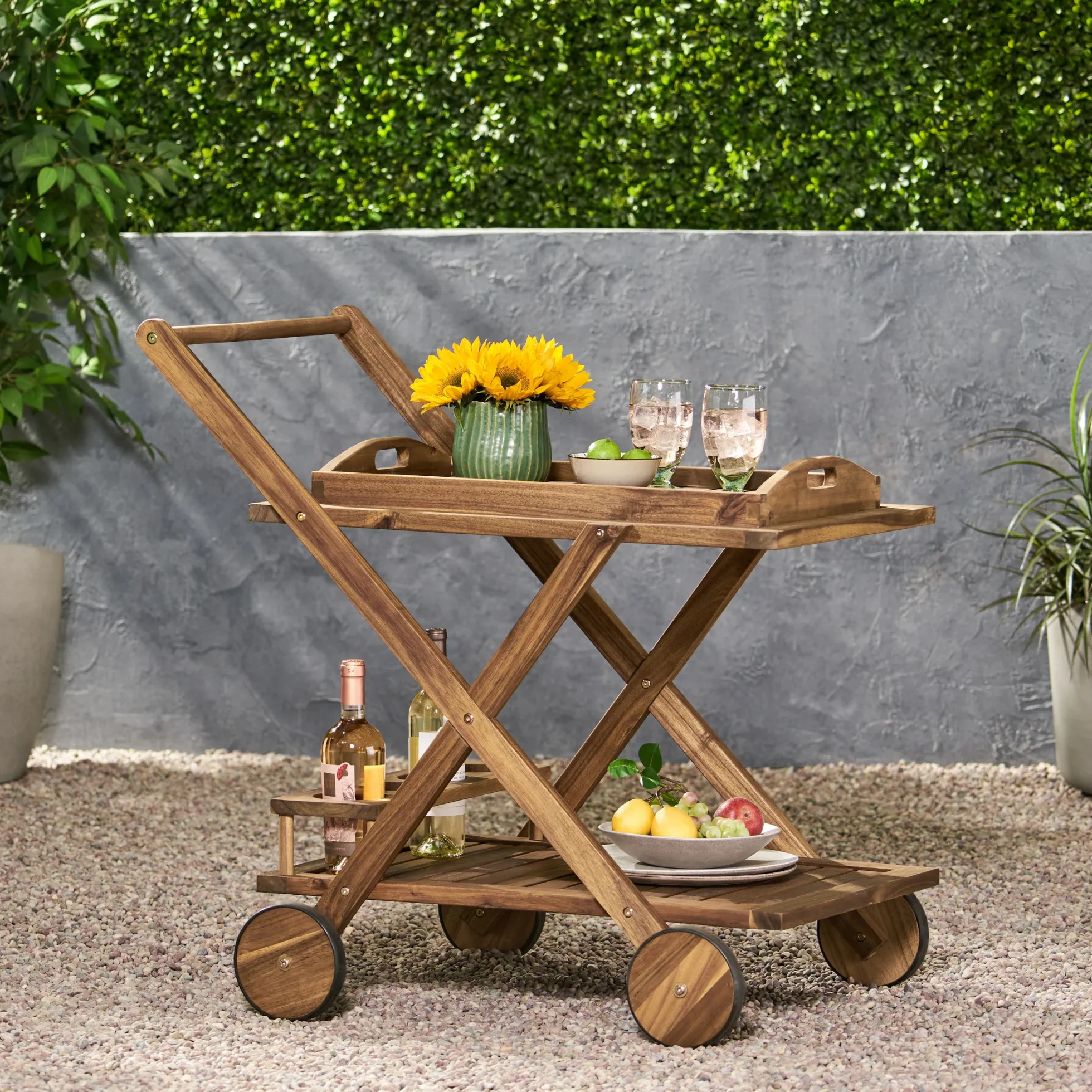 Walker Edison | Outdoor Patio Wood Bar Cart