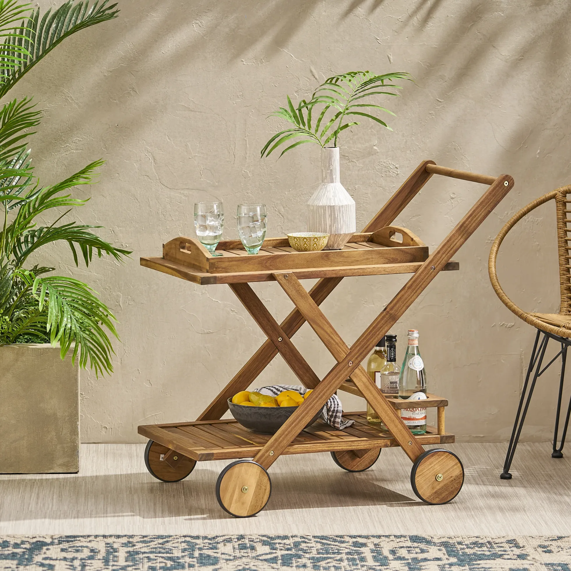 Walker Edison | Outdoor Patio Wood Bar Cart