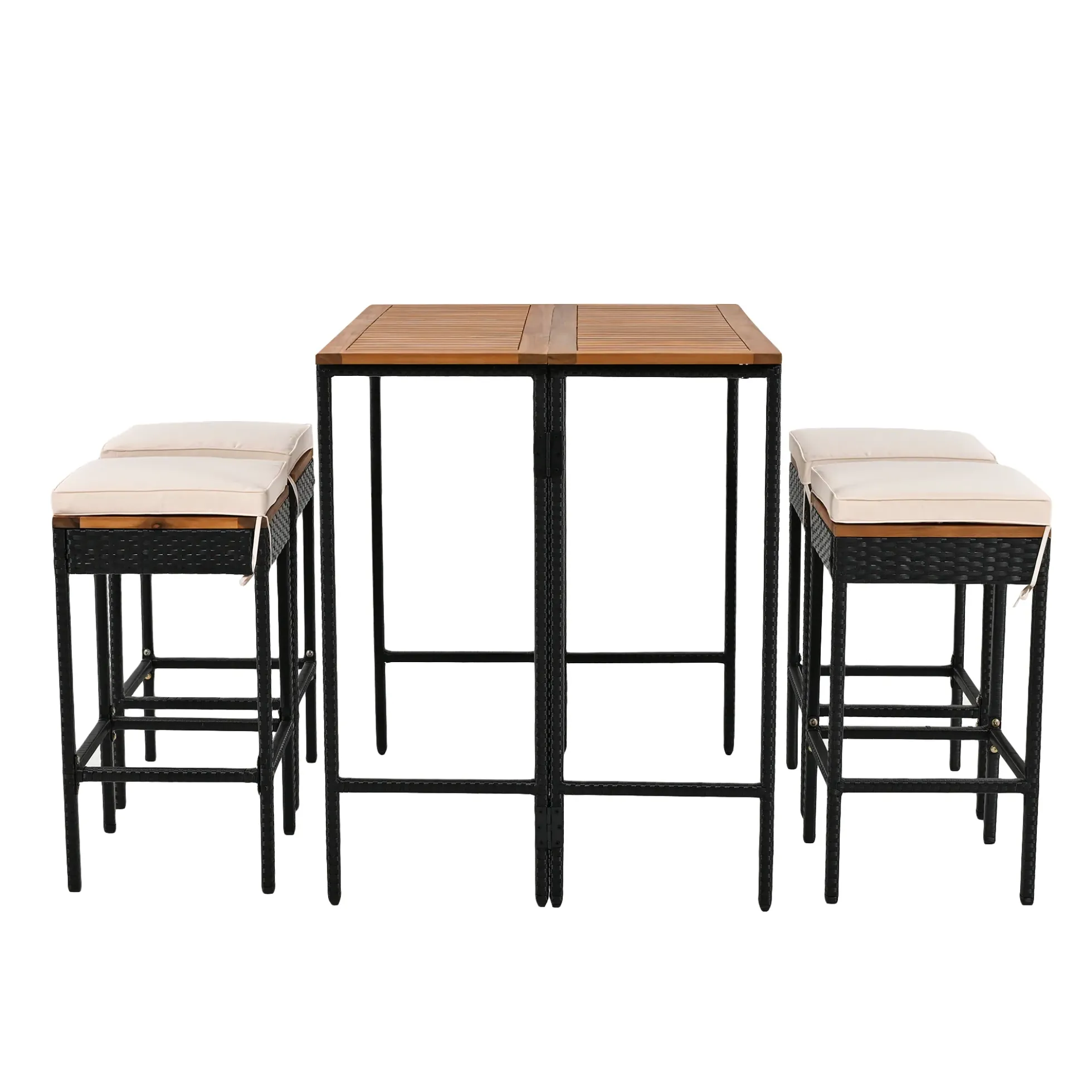 Walker Edison | Outdoor 5-Piece Acacia Wood Bar Height Table And Stool Set