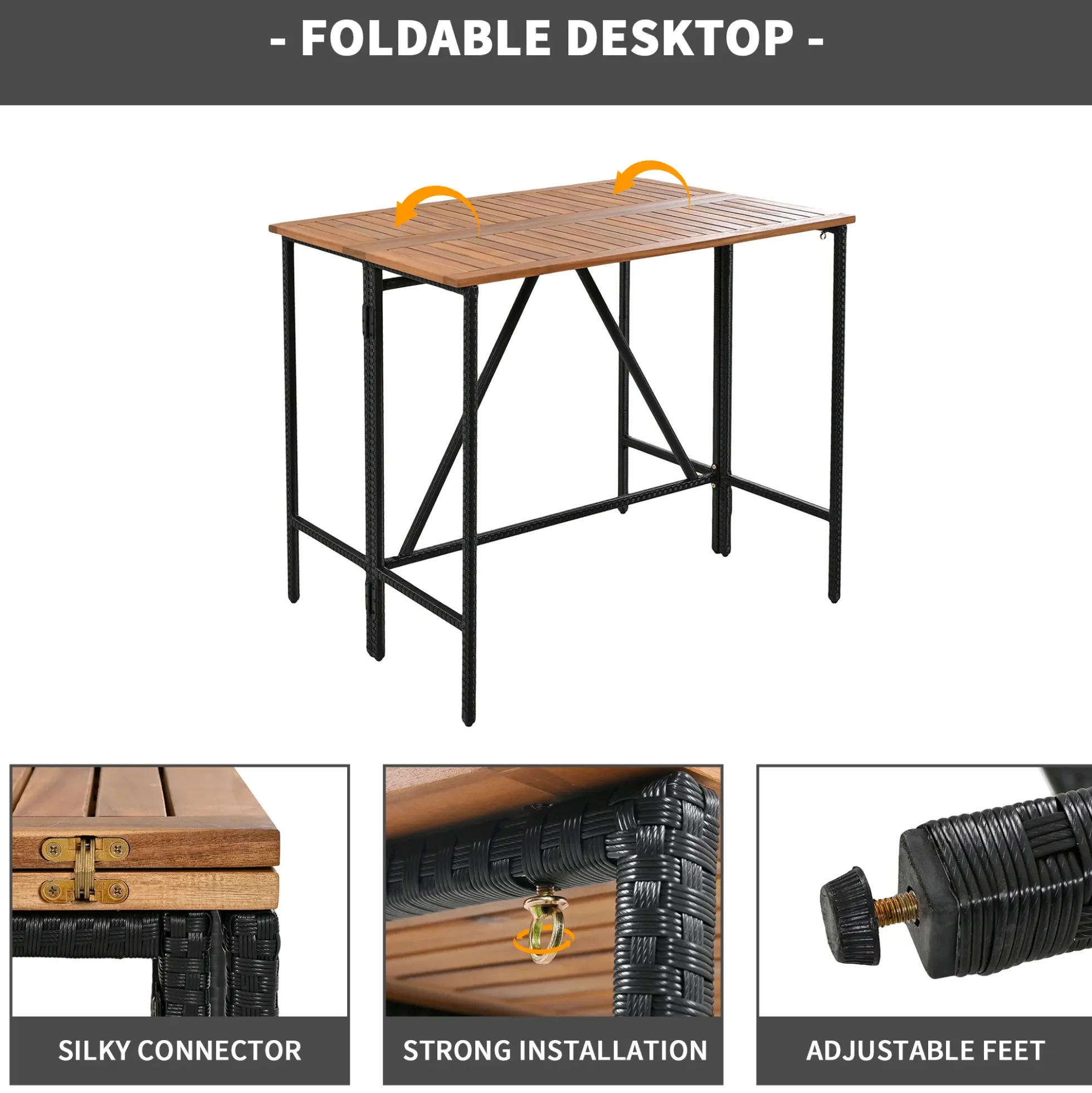 Walker Edison | Outdoor 5-Piece Acacia Wood Bar Height Table And Stool Set