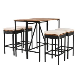 Walker Edison | Outdoor 5-Piece Acacia Wood Bar Height Table And Stool Set
