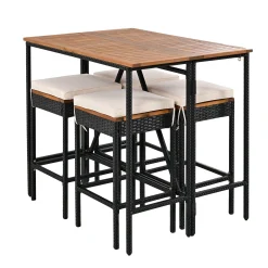 Walker Edison | Outdoor 5-Piece Acacia Wood Bar Height Table And Stool Set