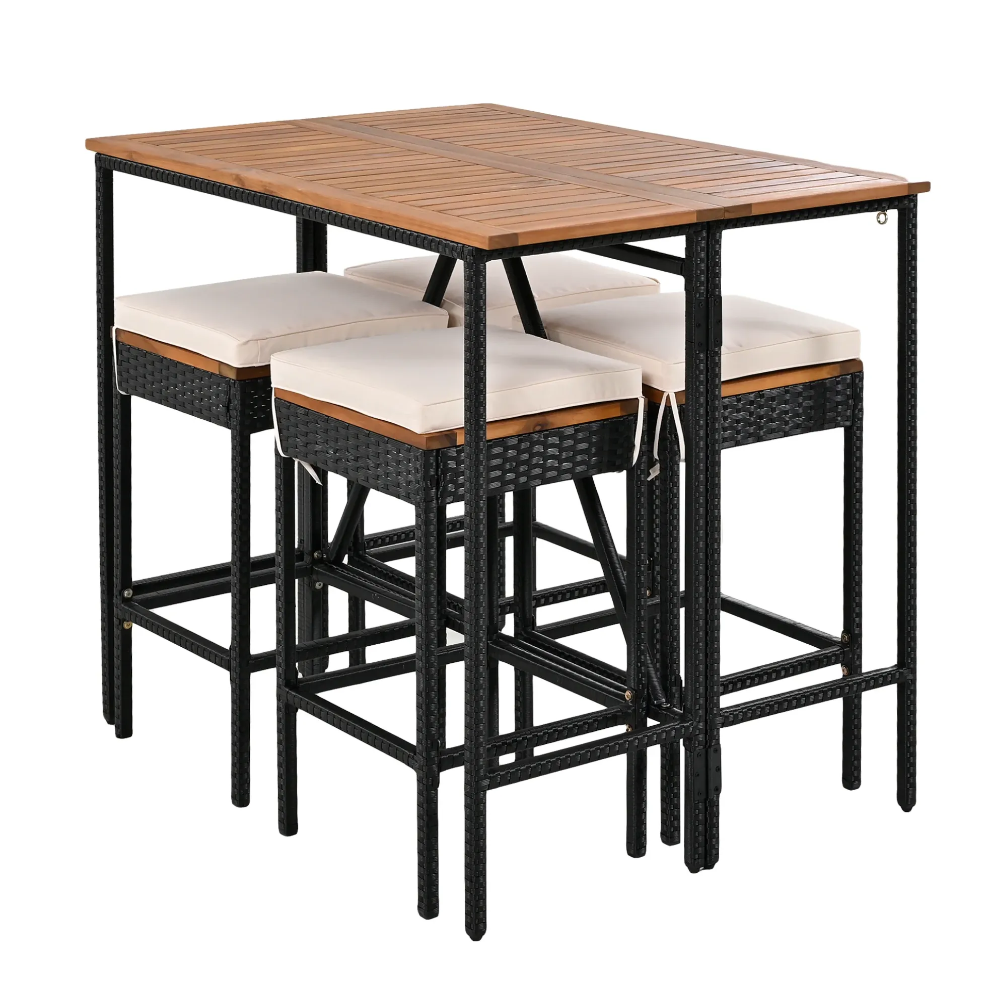 Walker Edison | Outdoor 5-Piece Acacia Wood Bar Height Table And Stool Set