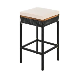 Walker Edison | Outdoor 5-Piece Acacia Wood Bar Height Table And Stool Set