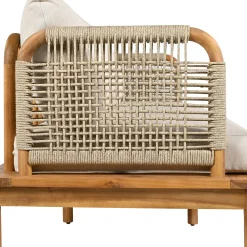 Walker Edison | Outdoor 4-piece Acacia Wood and Rope Patio Sofa Set