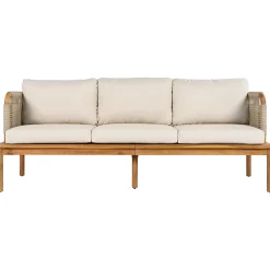 Walker Edison | Outdoor 4-piece Acacia Wood and Rope Patio Sofa Set