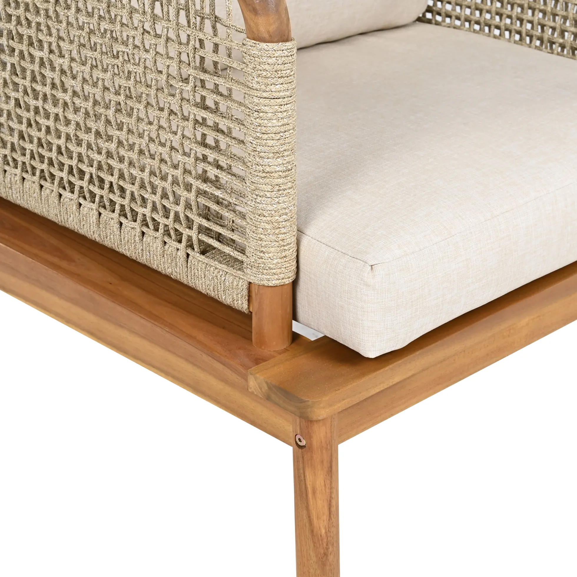 Walker Edison | Outdoor 4-piece Acacia Wood and Rope Patio Sofa Set