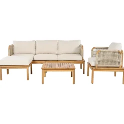 Walker Edison | Outdoor 4-piece Acacia Wood and Rope Patio Sofa Set