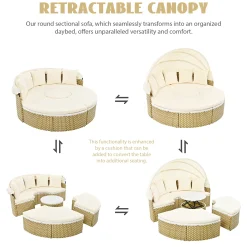 Walker Edison | Outdoor Round Modular Sunbed Sofa Set