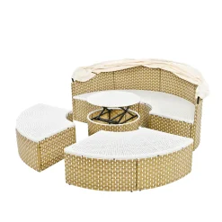 Walker Edison | Outdoor Round Modular Sunbed Sofa Set