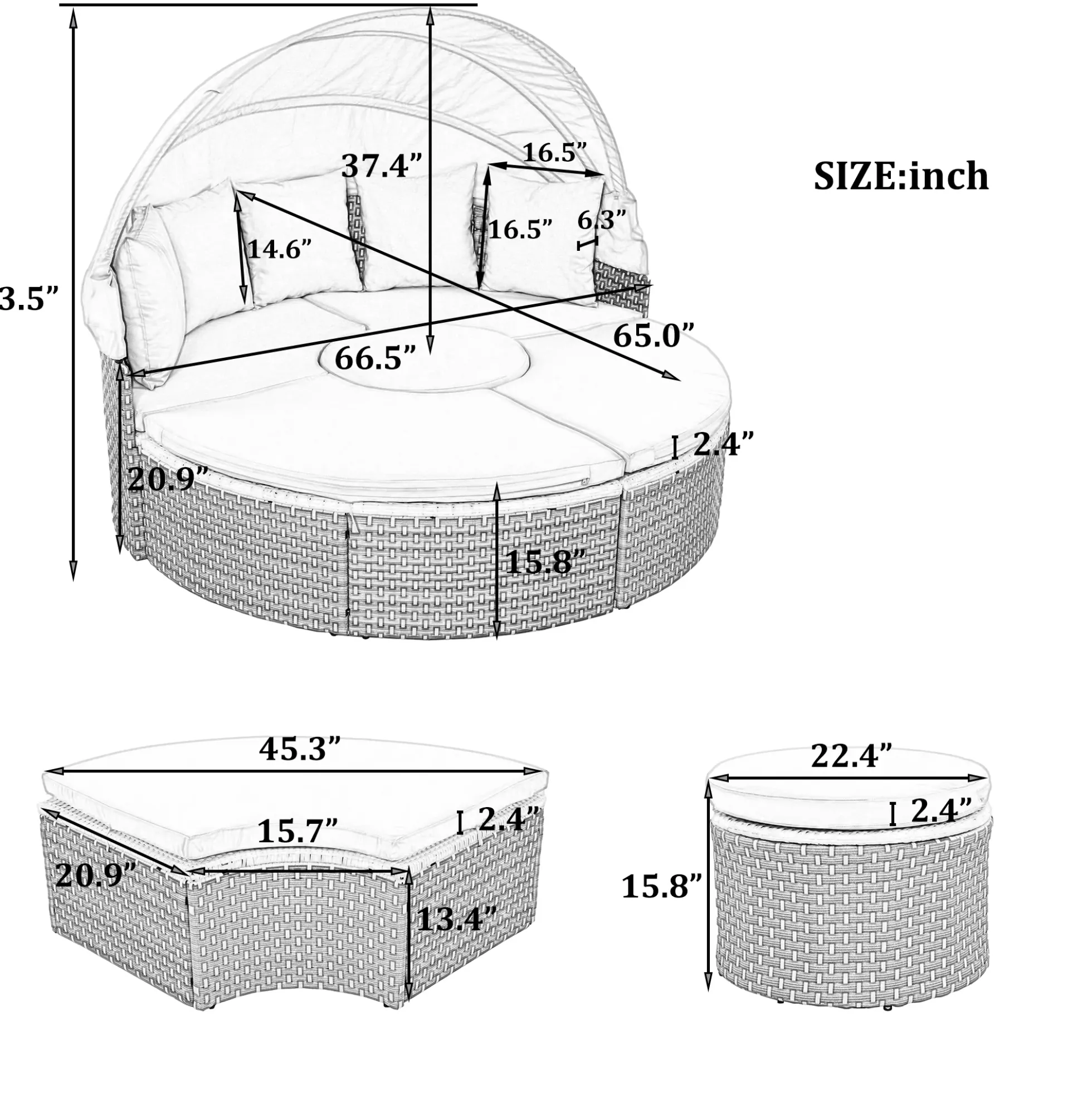 Walker Edison | Outdoor Round Modular Sunbed Sofa Set