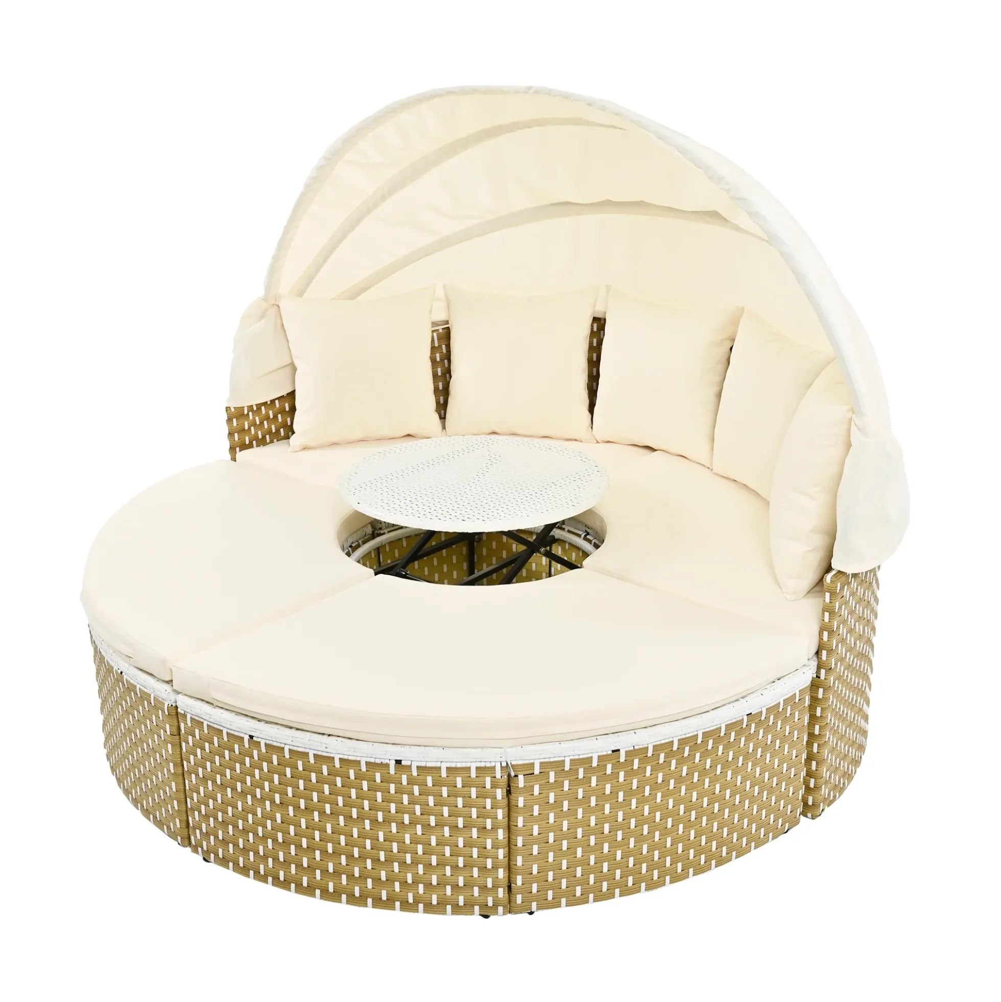 Walker Edison | Outdoor Round Modular Sunbed Sofa Set