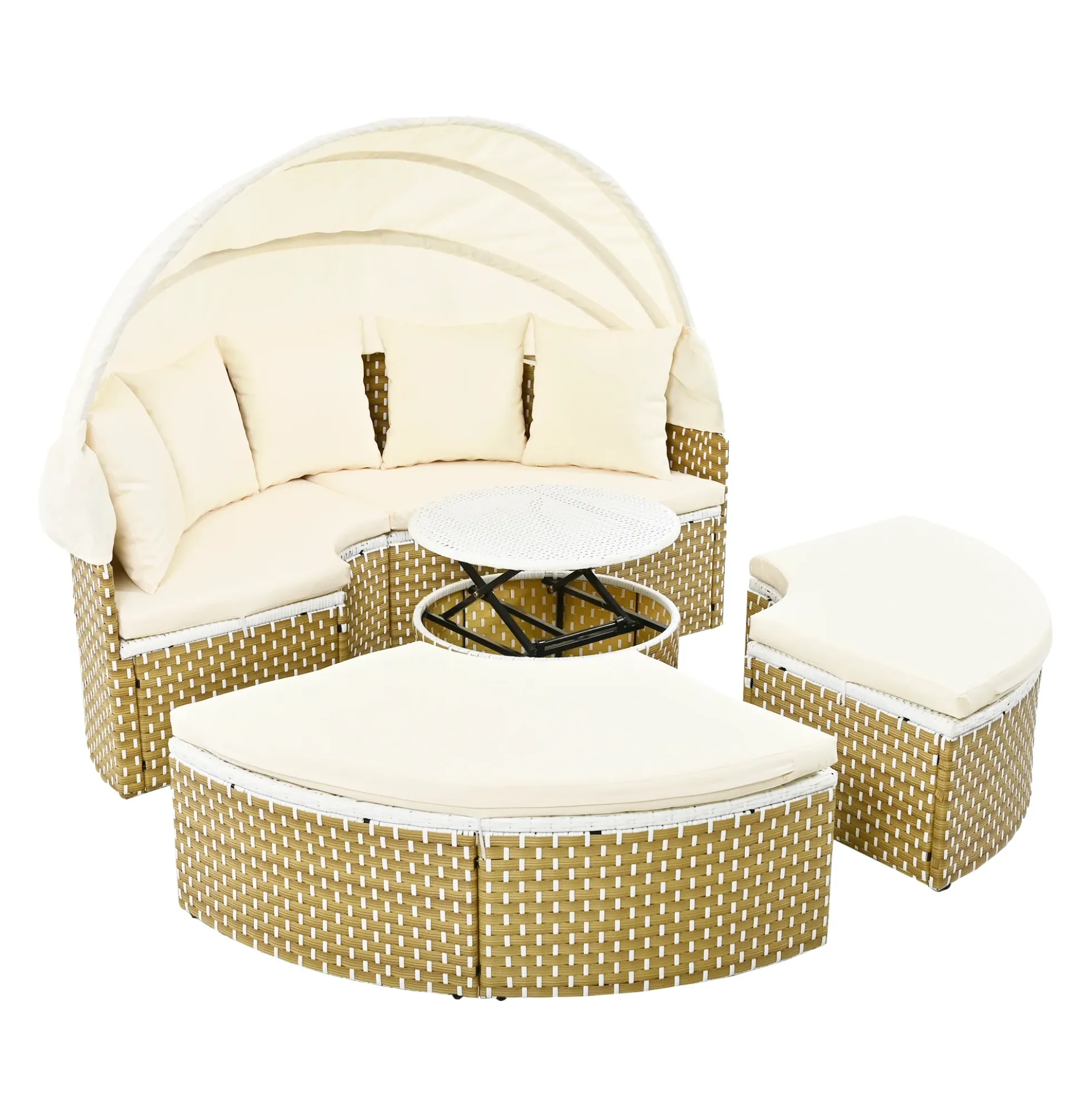 Walker Edison | Outdoor Round Modular Sunbed Sofa Set