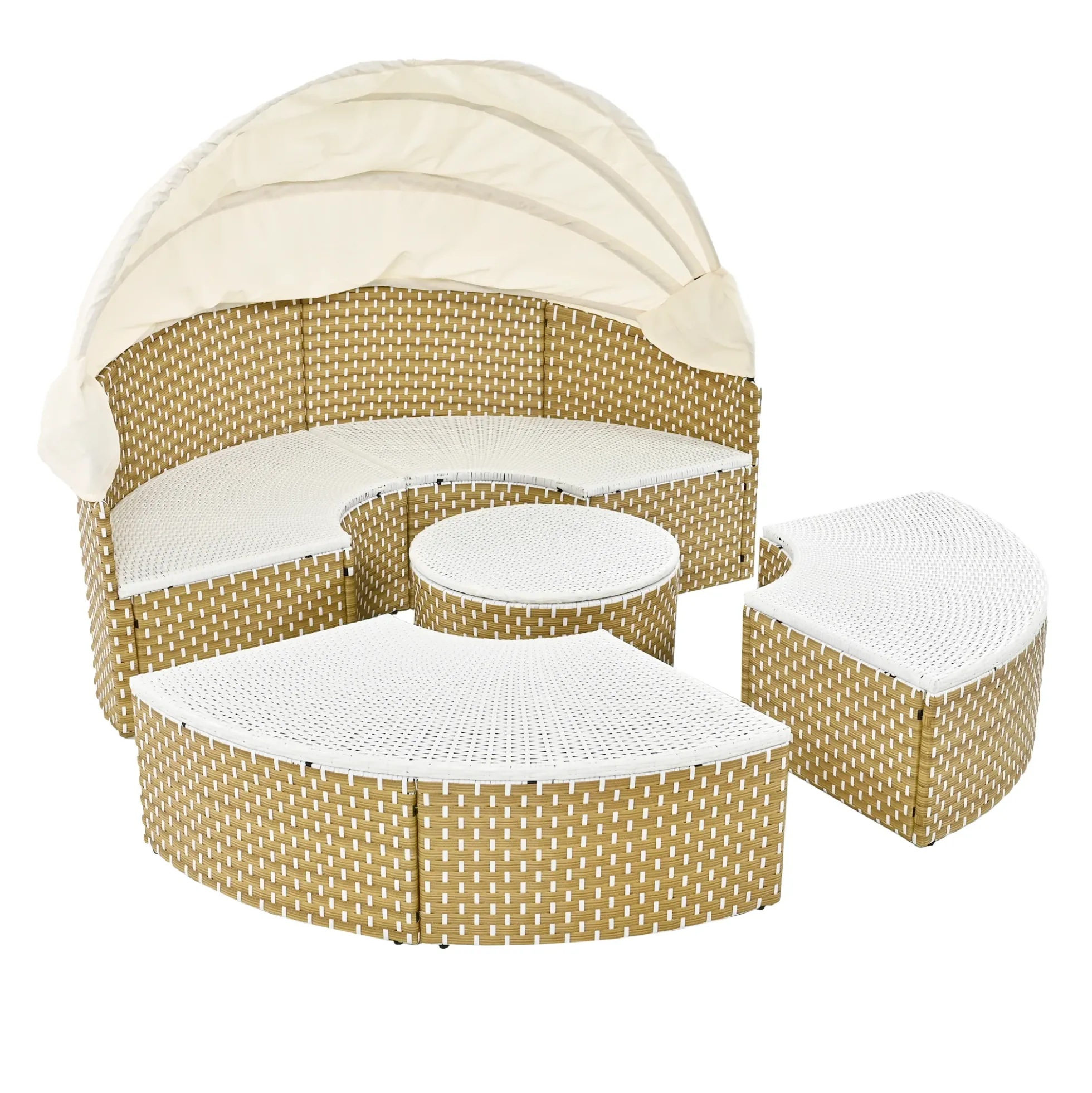 Walker Edison | Outdoor Round Modular Sunbed Sofa Set