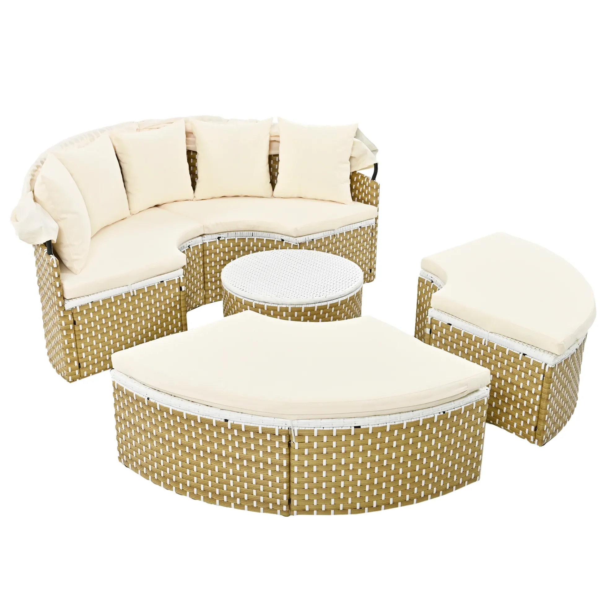 Walker Edison | Outdoor Round Modular Sunbed Sofa Set