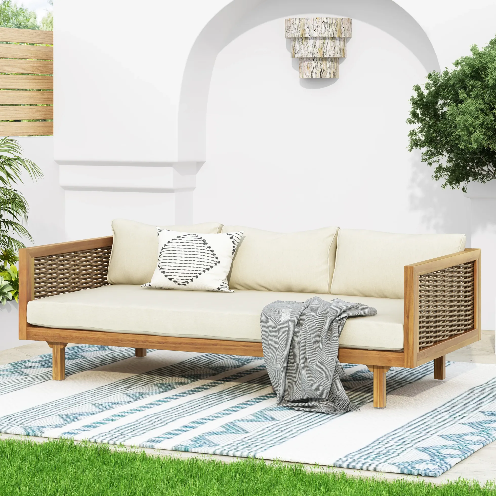 Walker Edison | Outdoor Teak Wood Daybed Sofa