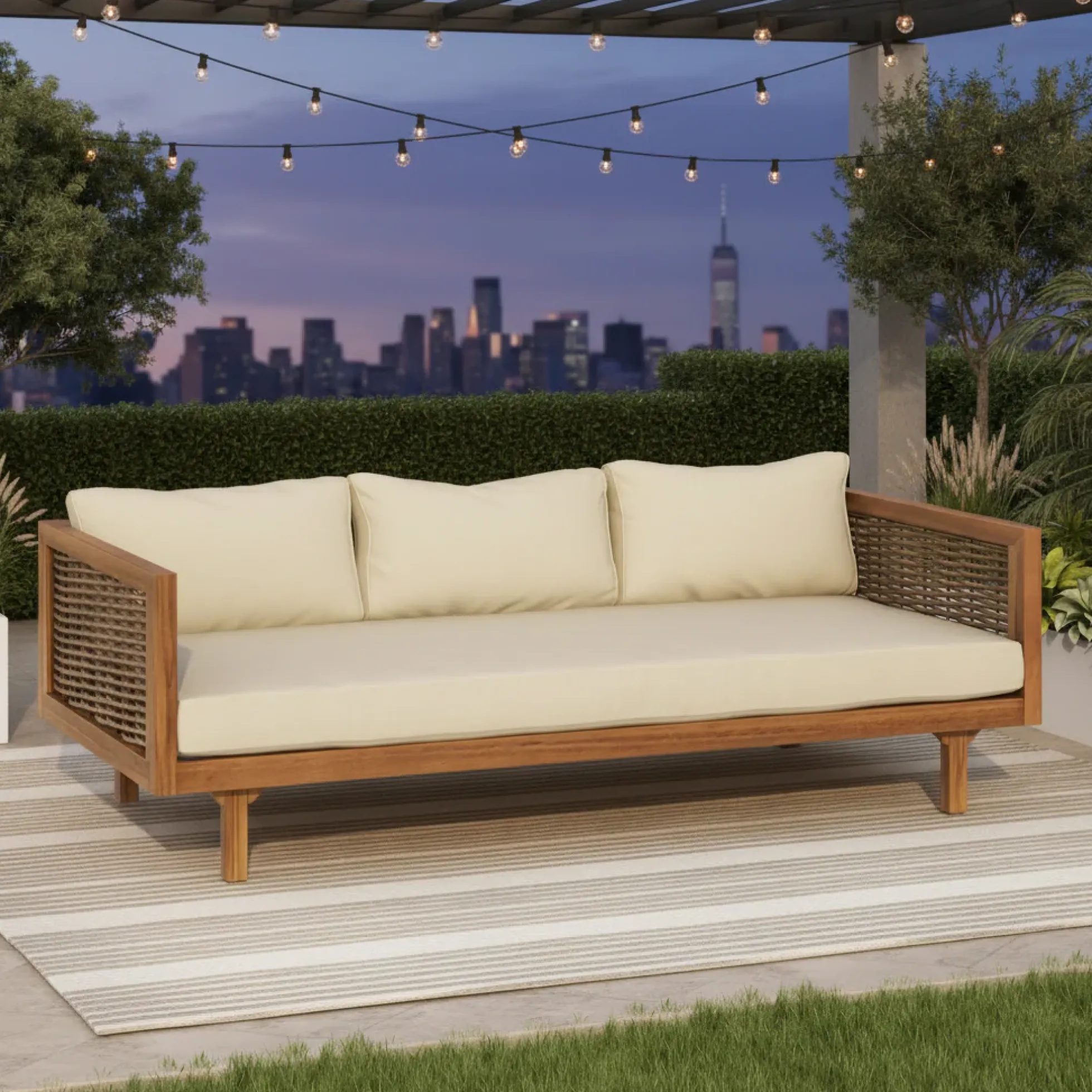Walker Edison | Outdoor Teak Wood Daybed Sofa