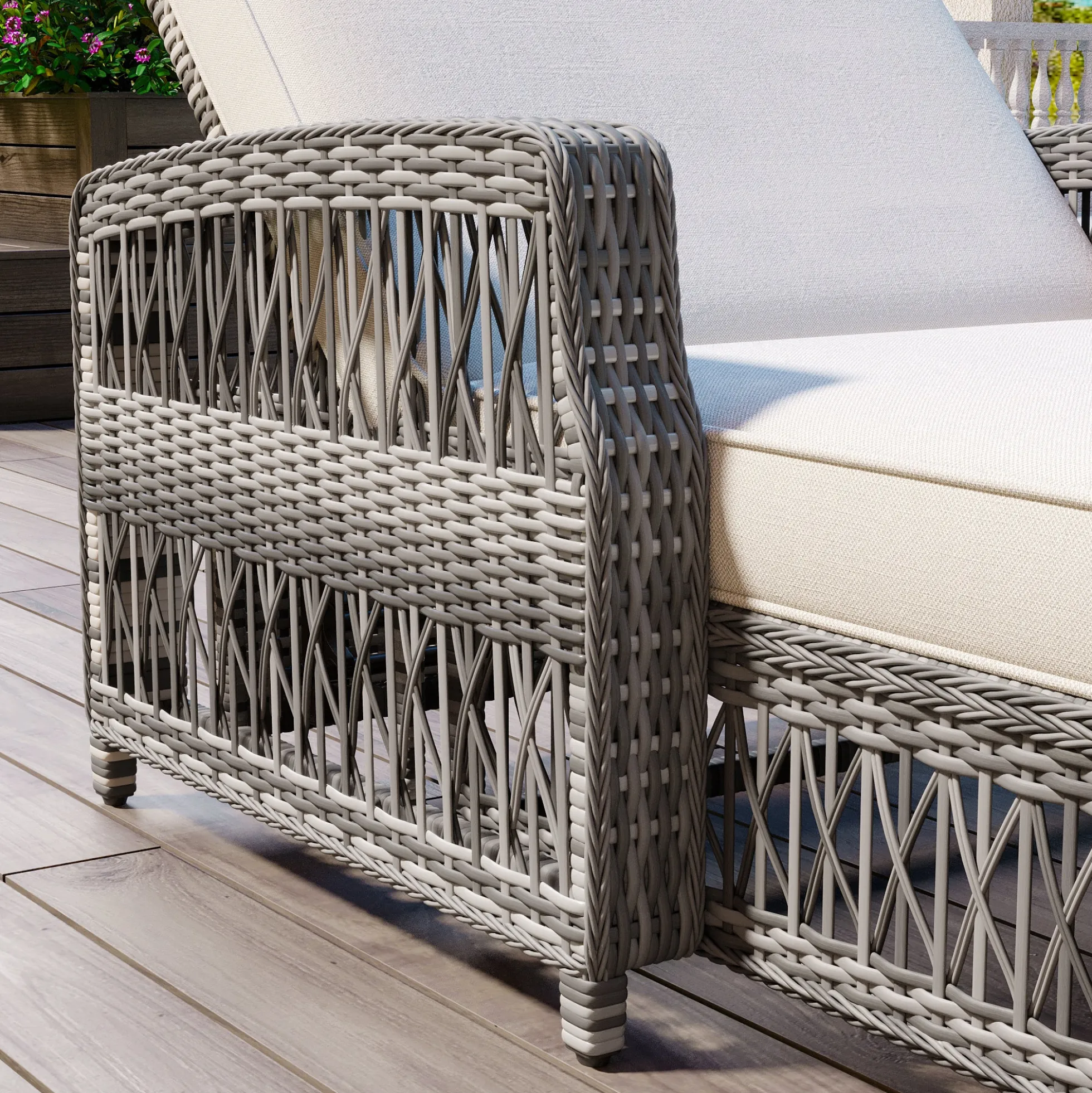 Walker Edison | Outdoor Wicker 2 Piece Lounge Reclining Chairs with Cushions