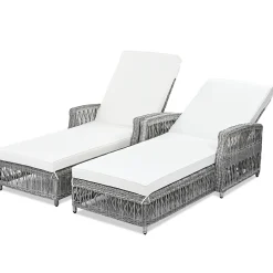 Walker Edison | Outdoor Wicker 2 Piece Lounge Reclining Chairs with Cushions