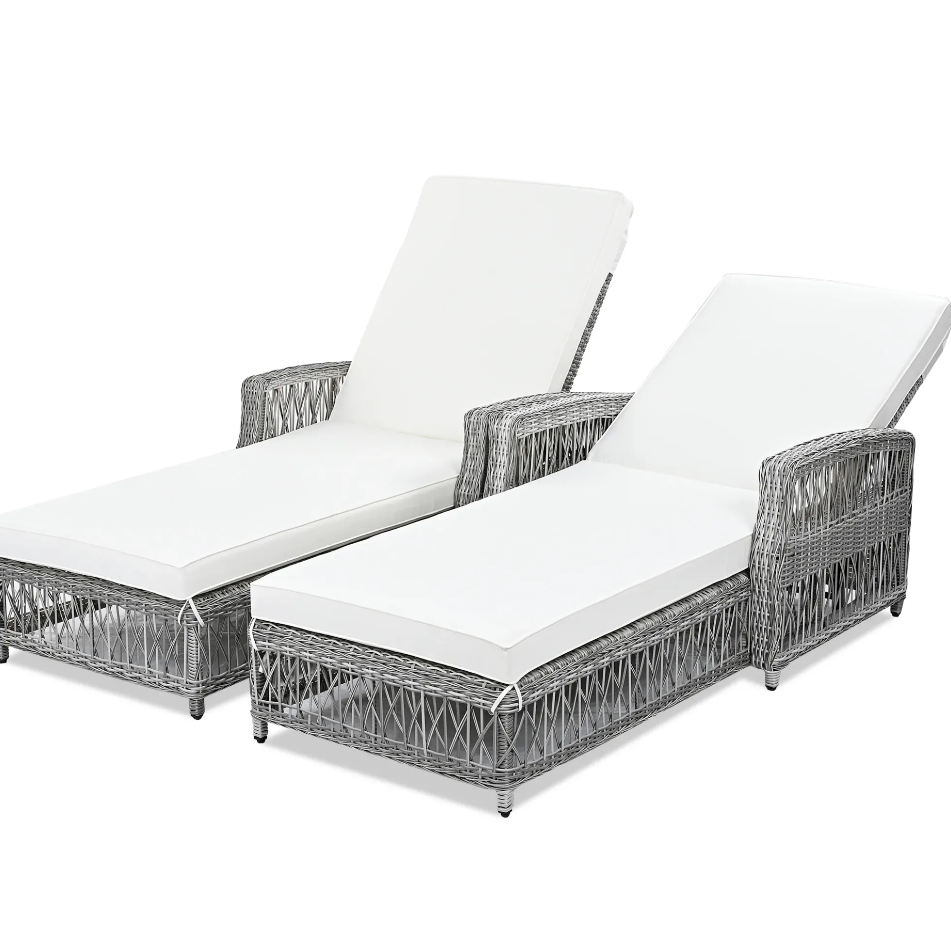 Walker Edison | Outdoor Wicker 2 Piece Lounge Reclining Chairs with Cushions