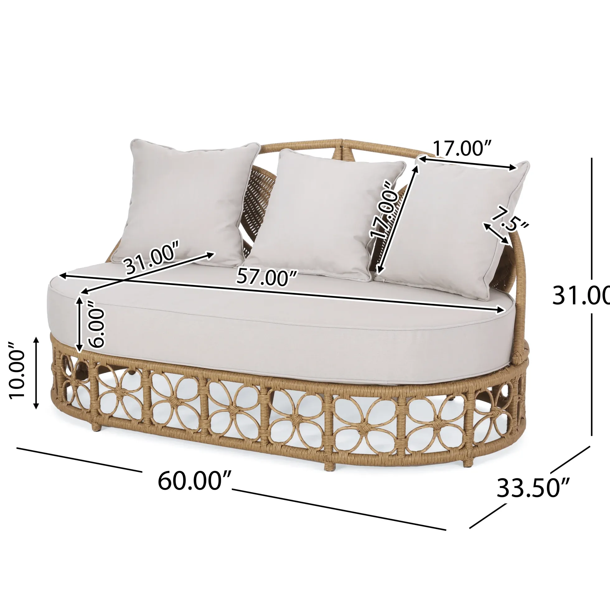 Walker Edison | Outdoor Wicker Daybed With Pillows