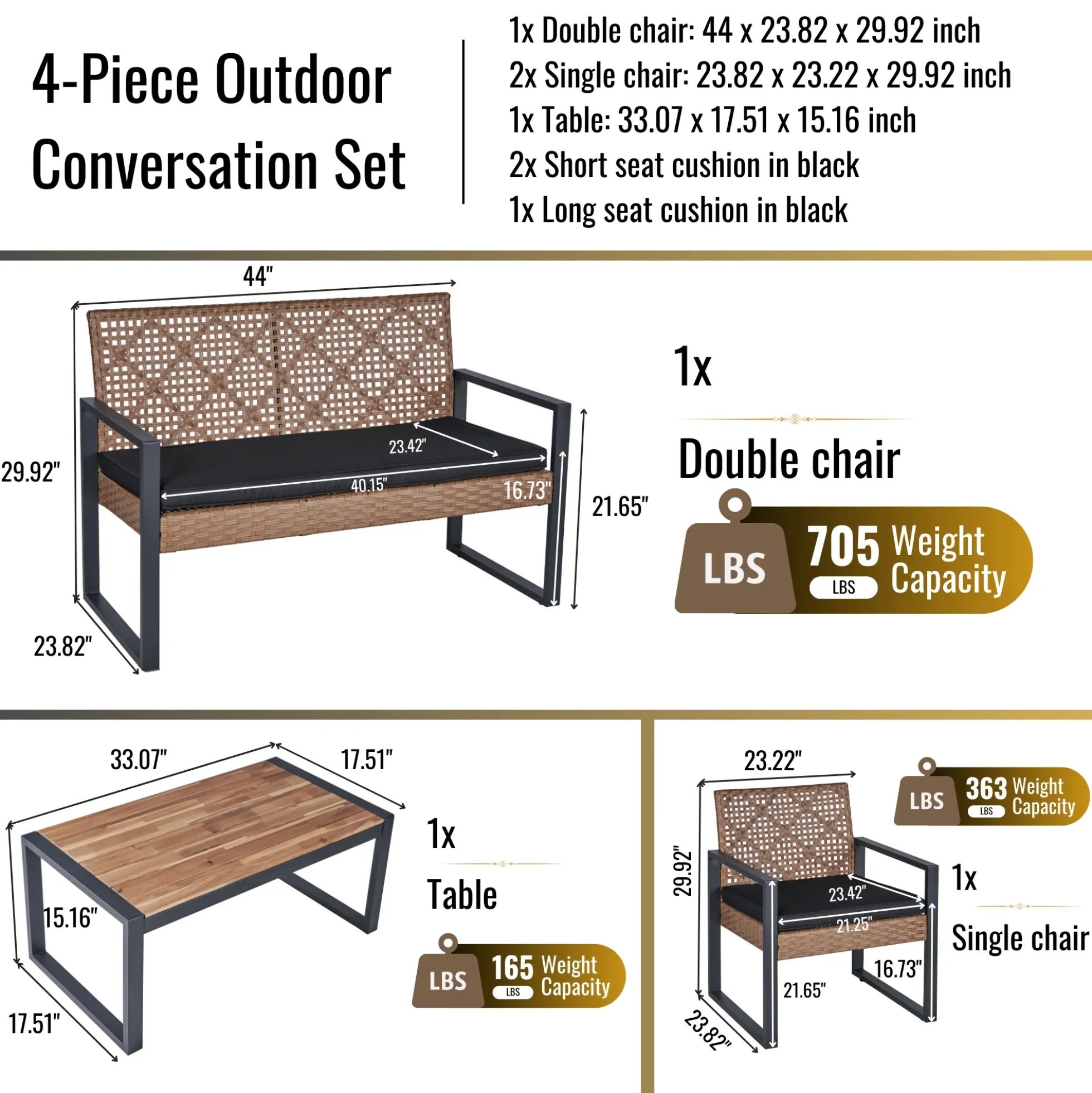 Walker Edison | Outdoor Wicker 4-Piece Patio Furniture Set
