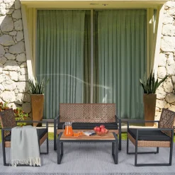 Walker Edison | Outdoor Wicker 4-Piece Patio Furniture Set