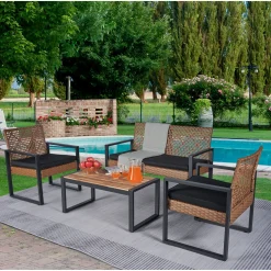 Walker Edison | Outdoor Wicker 4-Piece Patio Furniture Set