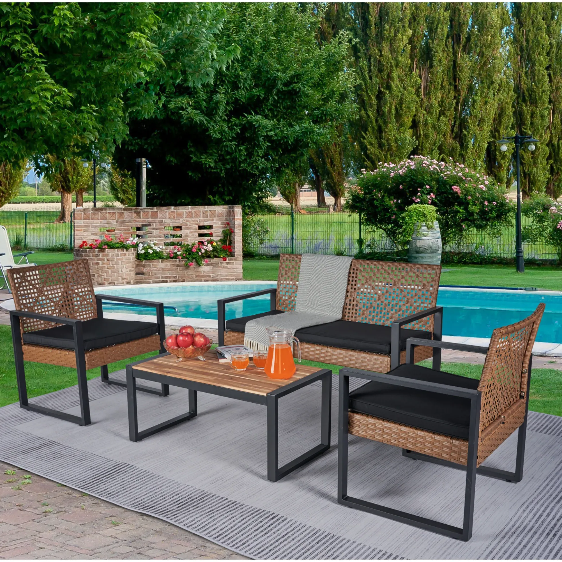 Walker Edison | Outdoor Wicker 4-Piece Patio Furniture Set