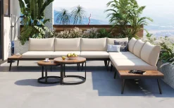 Walker Edison | 6-Piece Outdoor Sectional Sofa Set with Nesting Coffee Tables Beige