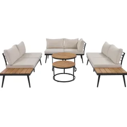 Walker Edison | 6-Piece Outdoor Sectional Sofa Set with Nesting Coffee Tables Beige