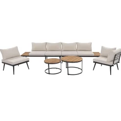 Walker Edison | 6-Piece Outdoor Sectional Sofa Set with Nesting Coffee Tables Beige