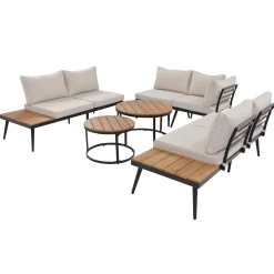 Walker Edison | 6-Piece Outdoor Sectional Sofa Set with Nesting Coffee Tables Beige