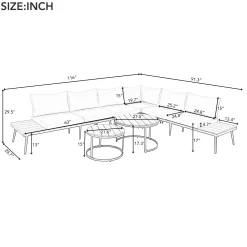 Walker Edison | 6-Piece Outdoor Sectional Sofa Set with Nesting Coffee Tables Beige