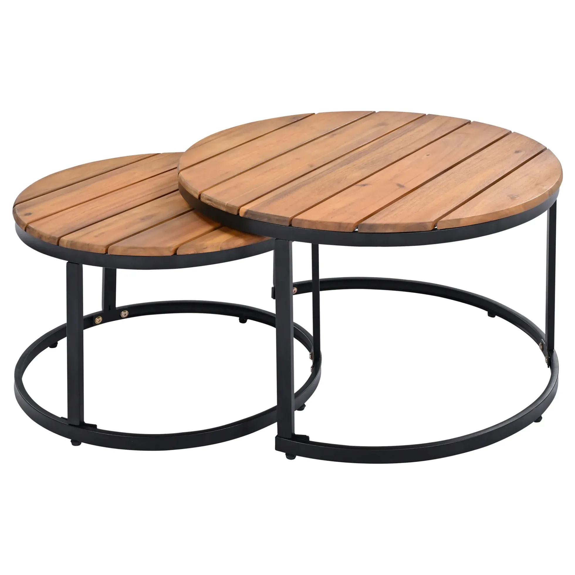 Walker Edison | 6-Piece Outdoor Sectional Sofa Set with Nesting Coffee Tables Beige