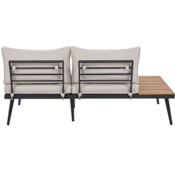 Walker Edison | 6-Piece Outdoor Sectional Sofa Set with Nesting Coffee Tables Beige