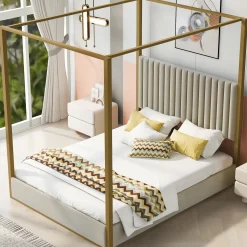 Walker Edison | Queen Size Upholstery Canopy Platform Bed