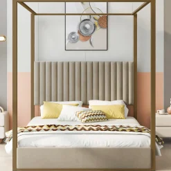 Walker Edison | Queen Size Upholstery Canopy Platform Bed